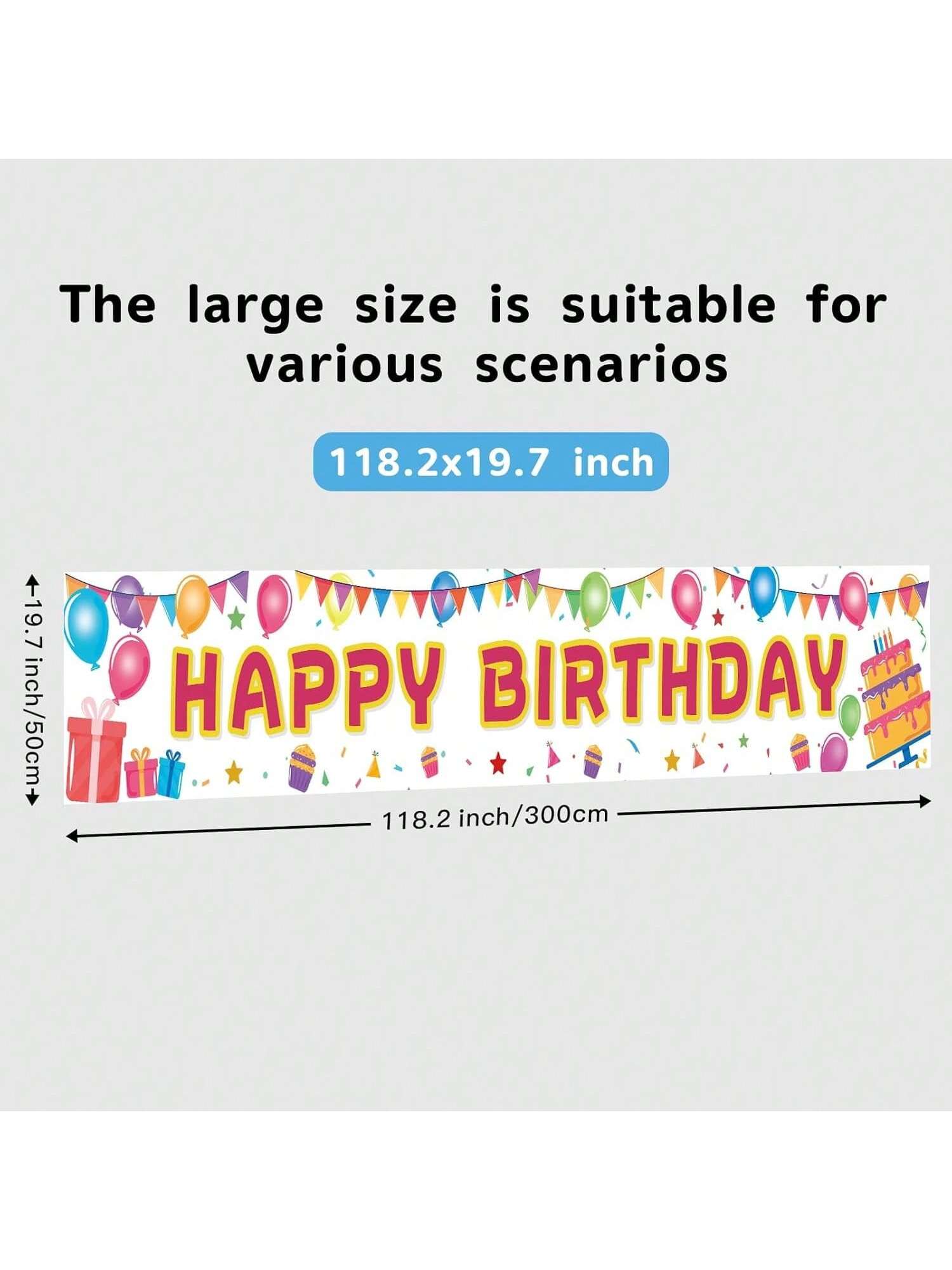 Happy Birthday Banner 118x20in Extra Large Reusable Indoor Outdoor Party Decor