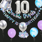 Iridescent 10th Birthday Foil Balloon Banner Garland for Party Decor