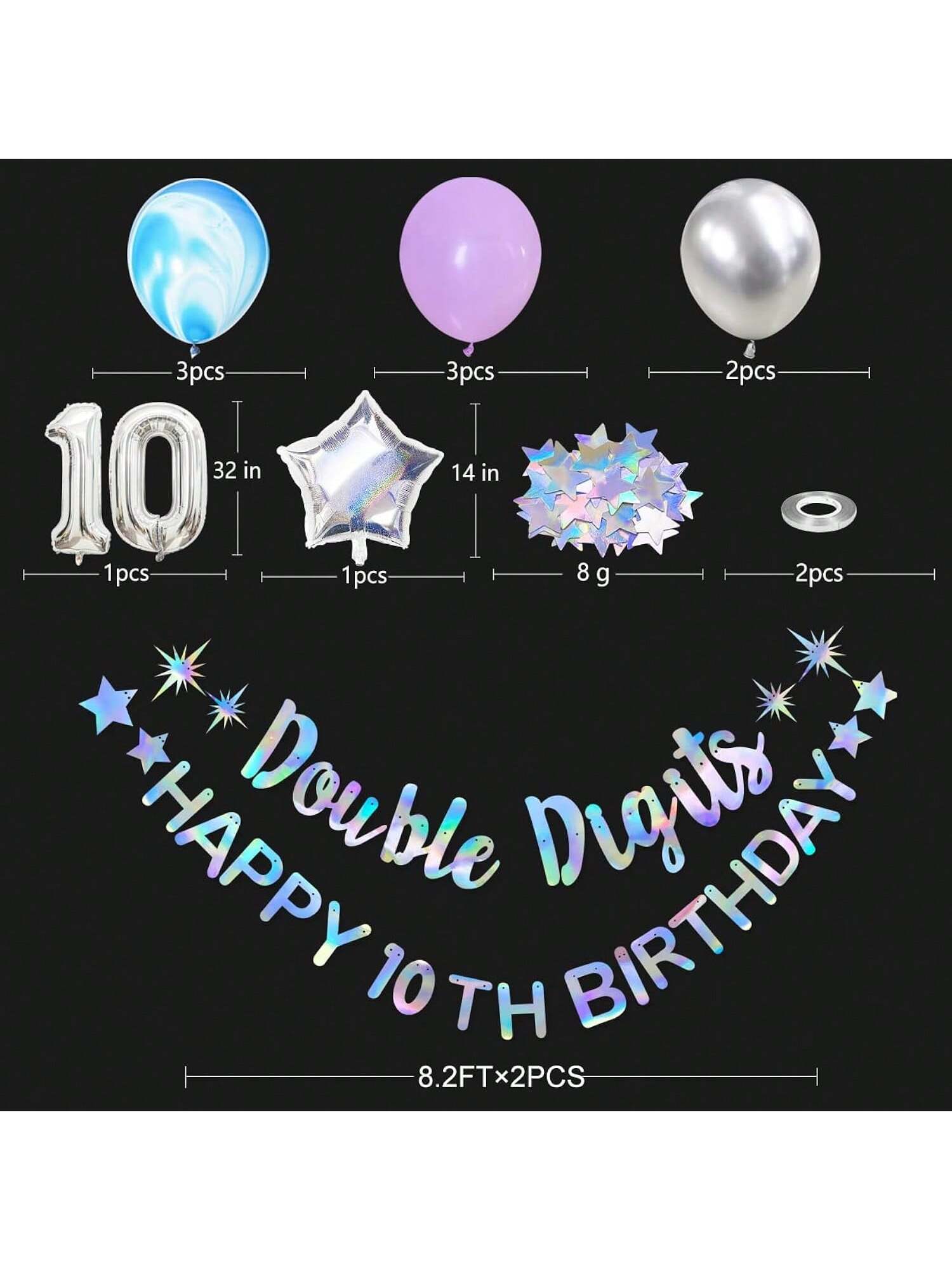 Iridescent 10th Birthday Foil Balloon Banner Garland for Party Decor