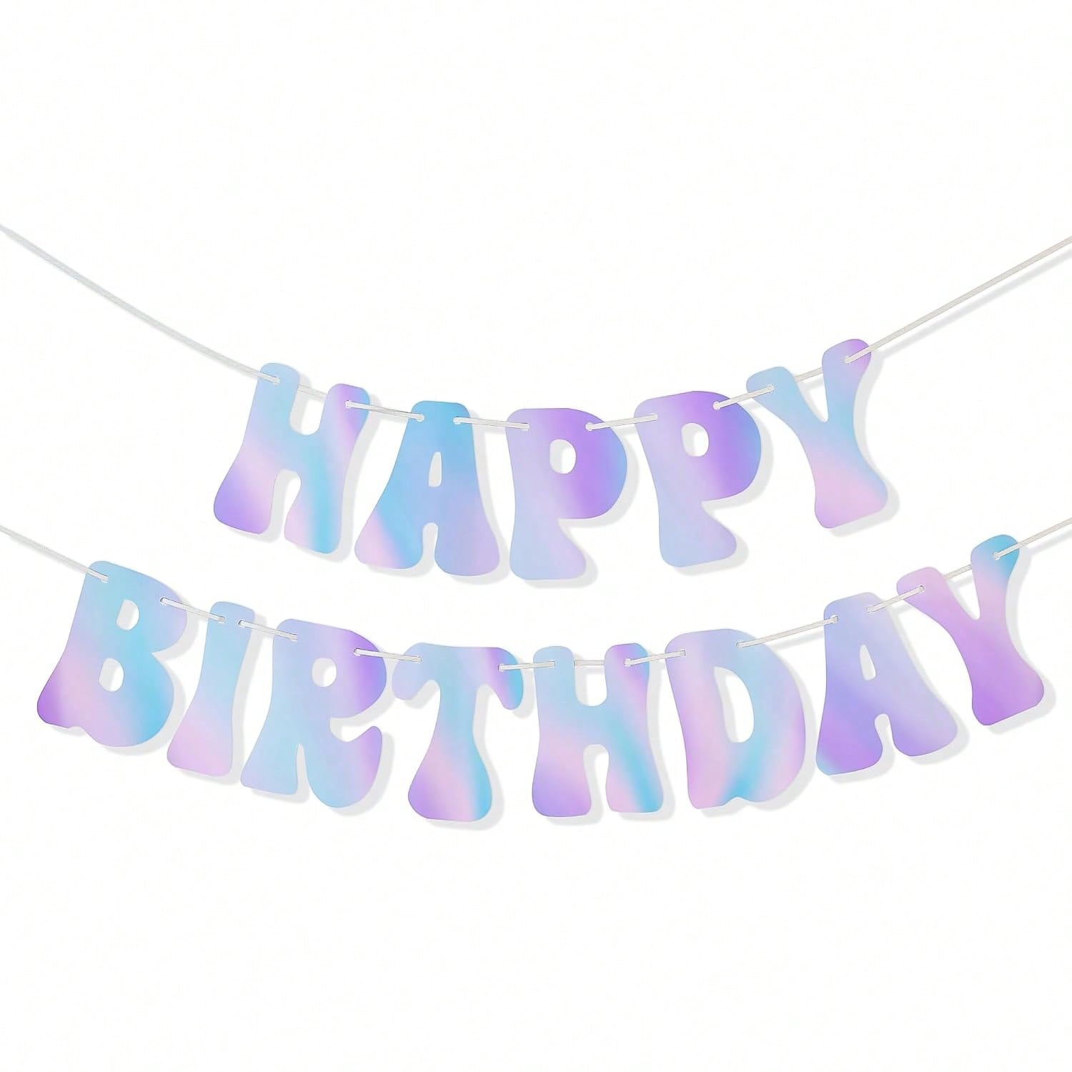 6 Ft Iridescent Silver Happy Birthday Banner Pre Strung for Party Decor