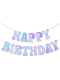 6 Ft Iridescent Silver Happy Birthday Banner Pre Strung for Party Decor
