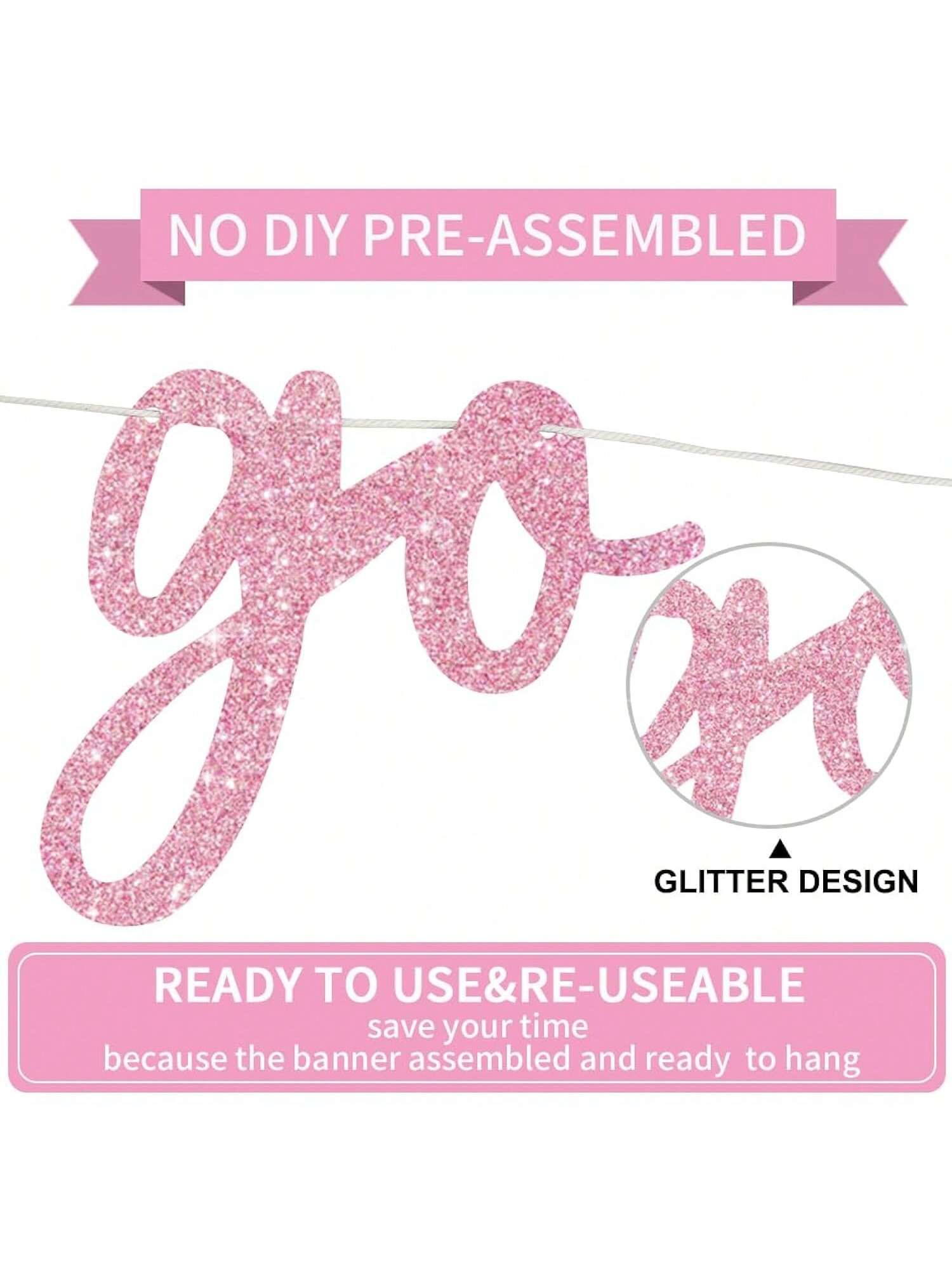 Pink Go Shawty Hip Hop Birthday Banner Pre-Strung Glitter for Party Decor