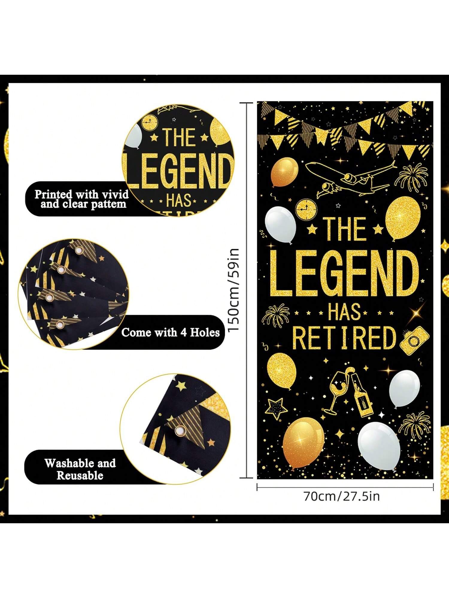 Retirement Party Decorations Black Gold Banner Balloons Hanging Swirls Kit