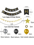 Black and Gold Birthday Decorations Kit Banner Stars and 18 Balloons for Men