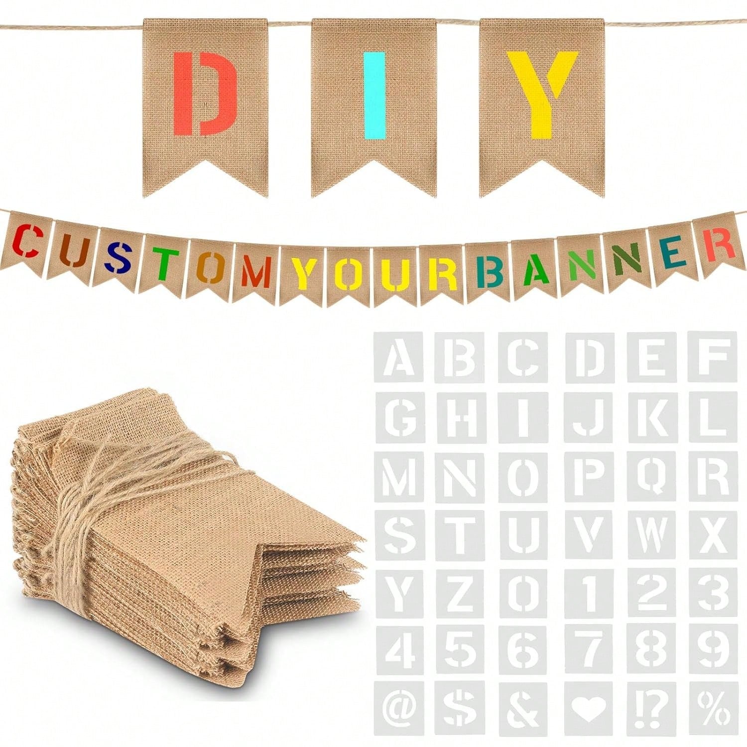 DIY Banner Kit 48 Flags with 42 Number Letter Stencils
