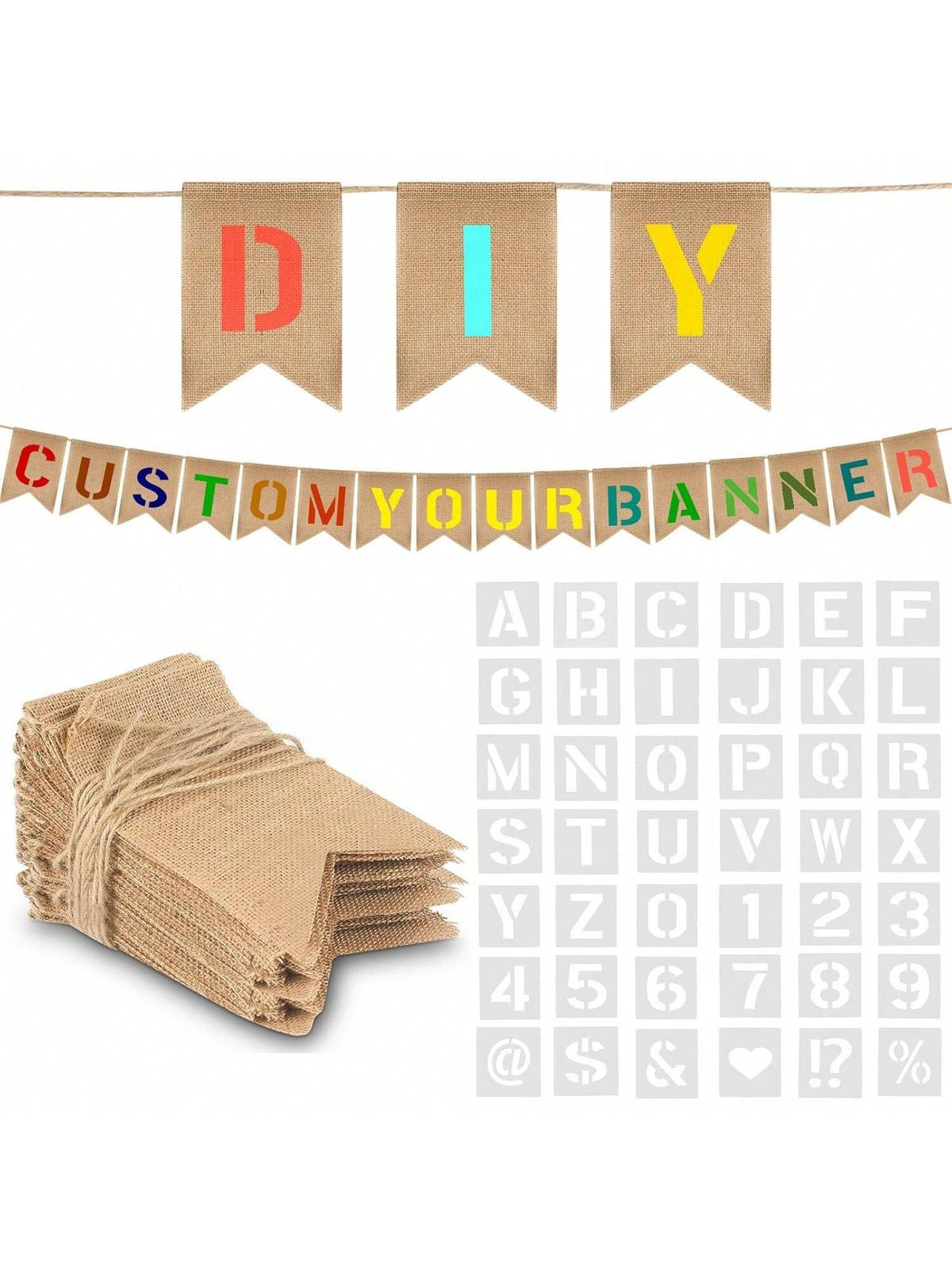 DIY Banner Kit 48 Flags with 42 Number Letter Stencils