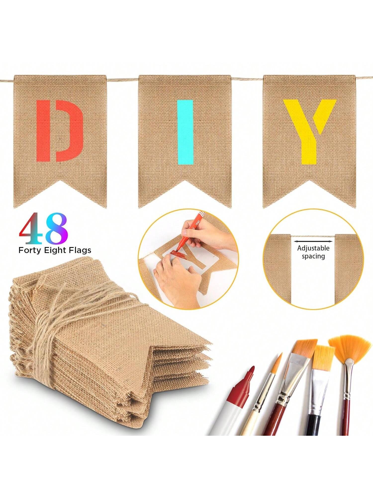 DIY Banner Kit 48 Flags with 42 Number Letter Stencils