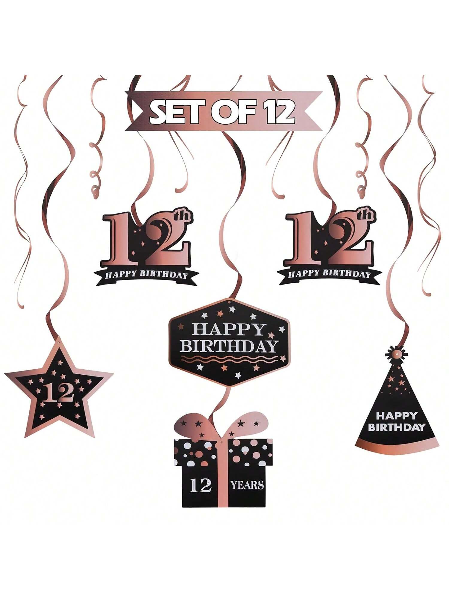 Happy 12th Birthday Rose Gold Streamers for 12 Years Old Party Decorations