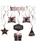 Happy 12th Birthday Rose Gold Streamers for 12 Years Old Party Decorations