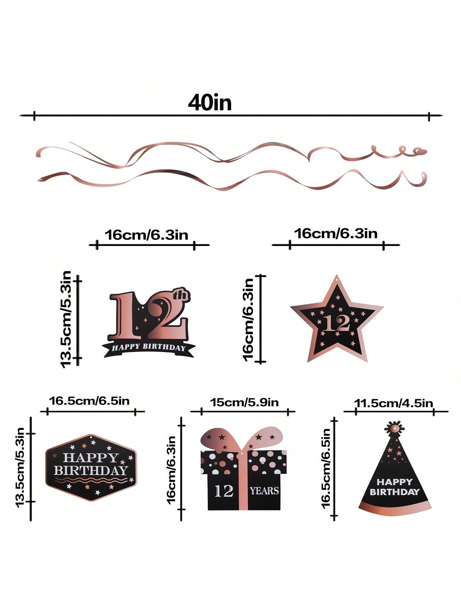 Happy 12th Birthday Rose Gold Streamers for 12 Years Old Party Decorations