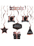 Happy 17th Birthday Rose Gold Streamers for 17 Years Old Party Decorations