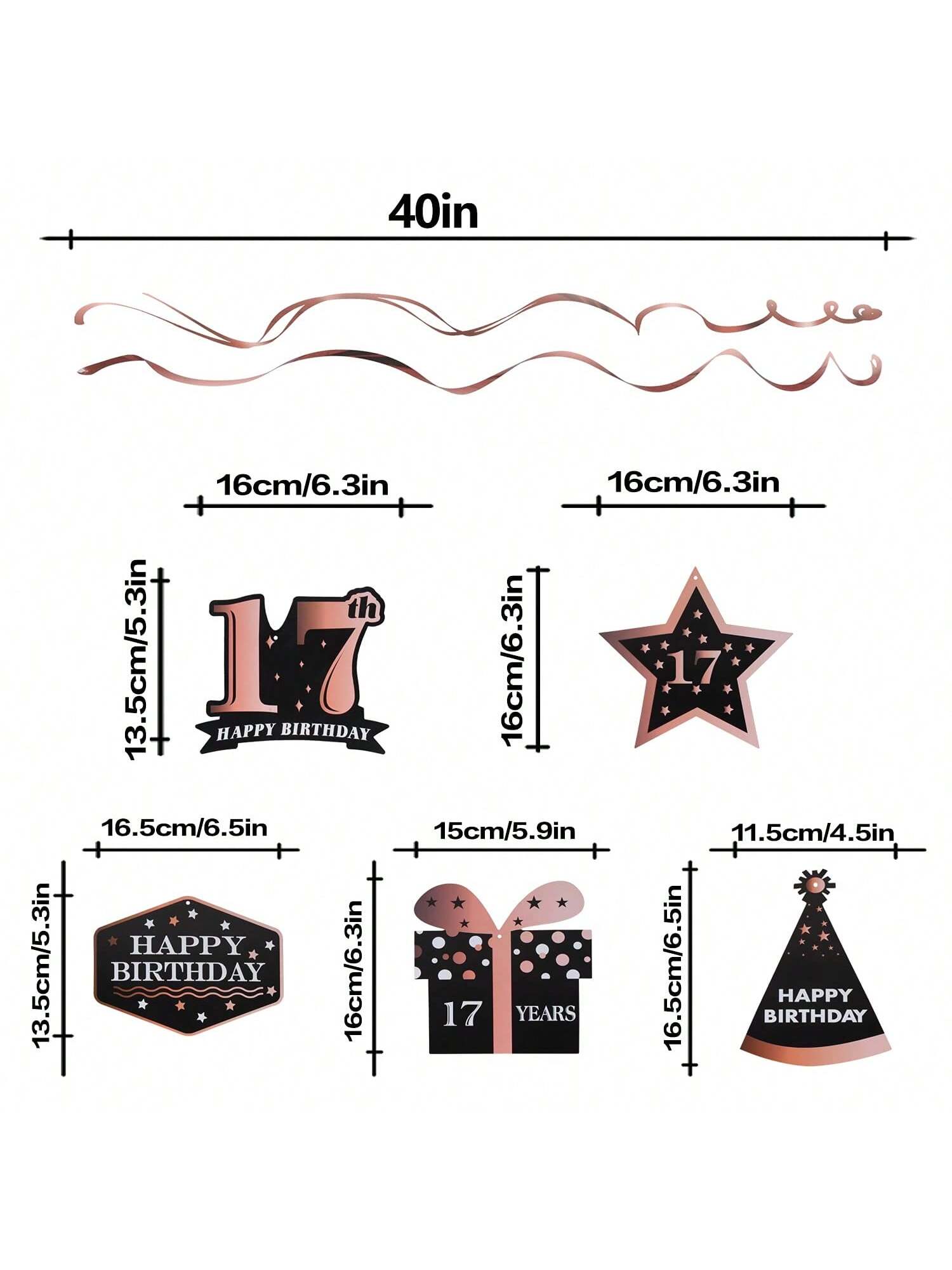 Happy 17th Birthday Rose Gold Streamers for 17 Years Old Party Decorations