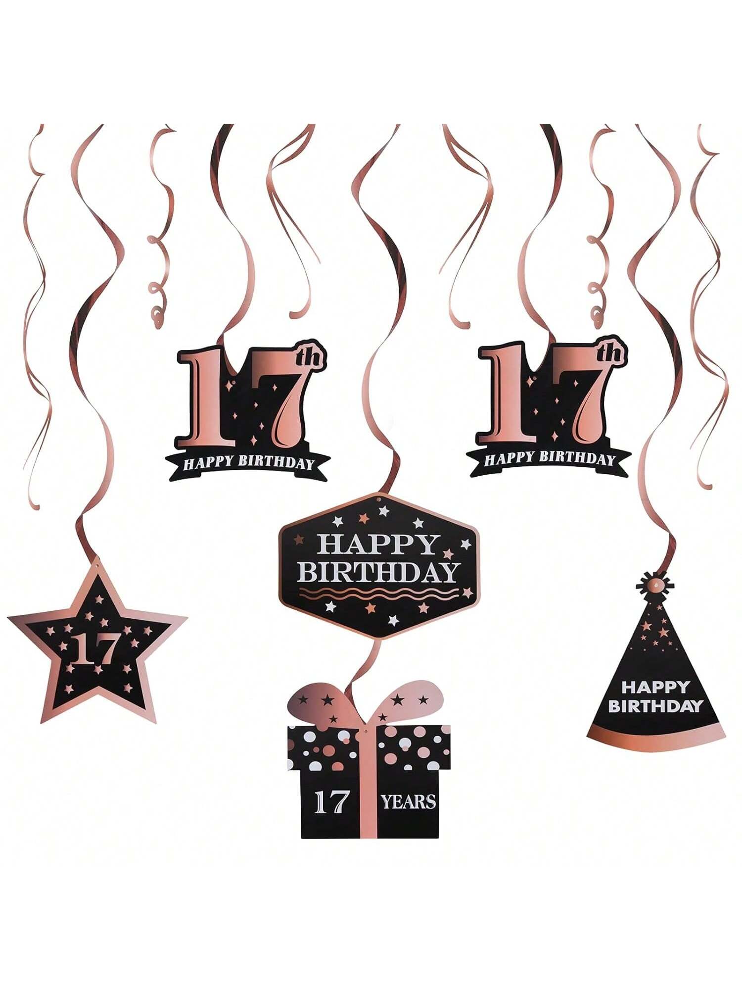 Happy 17th Birthday Rose Gold Streamers for 17 Years Old Party Decorations