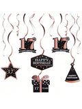 Happy 17th Birthday Rose Gold Streamers for 17 Years Old Party Decorations