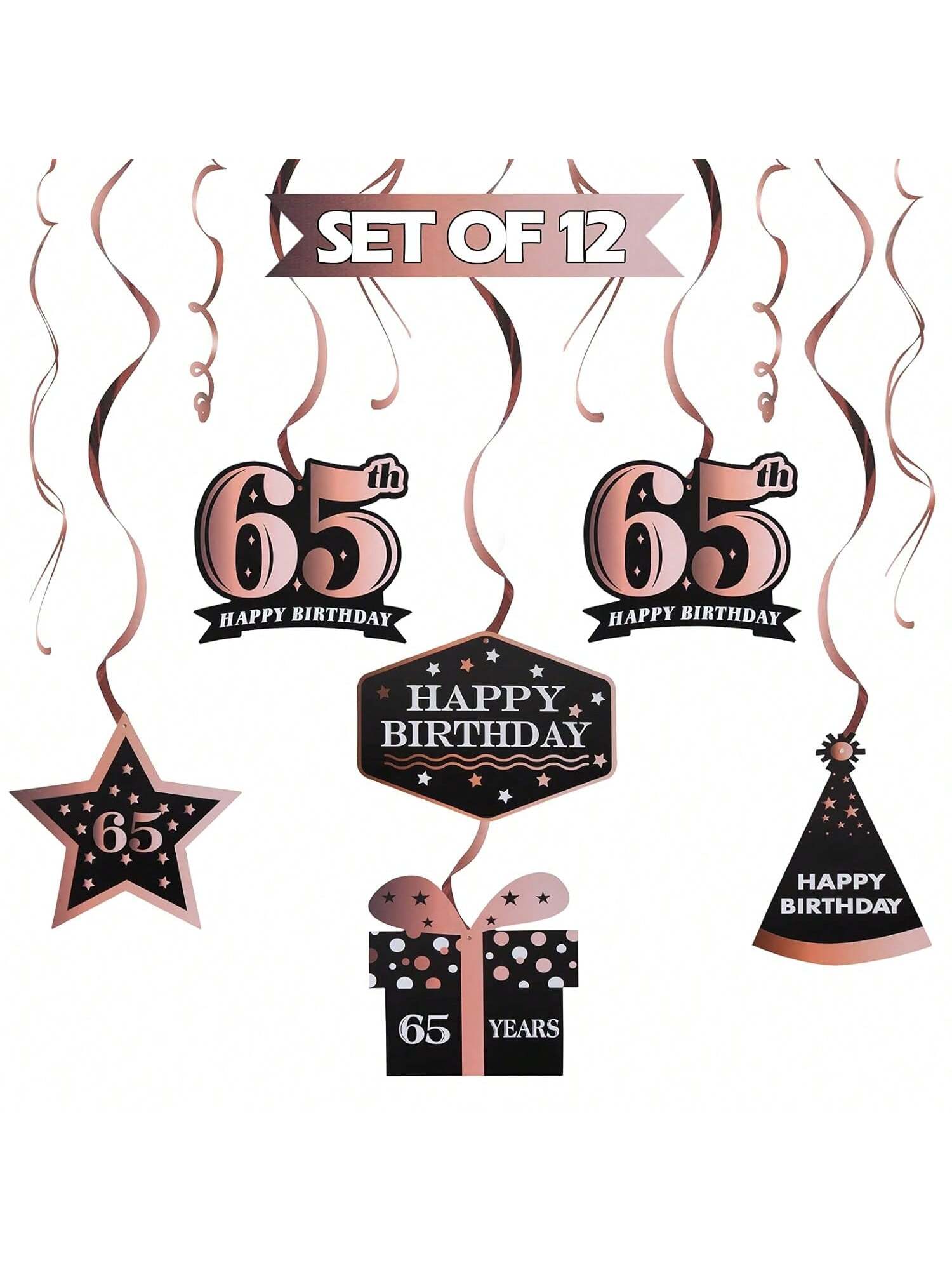 Happy 65th Birthday Rose Gold Streamers for 65 Years Old Party Decorations