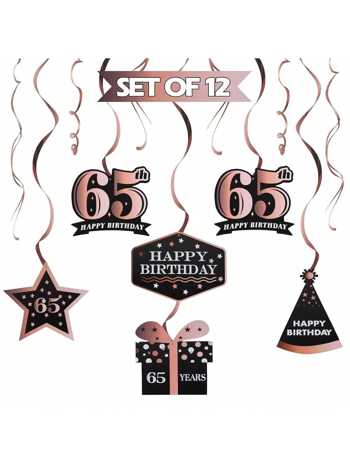 Happy 65th Birthday Rose Gold Streamers for 65 Years Old Party Decorations