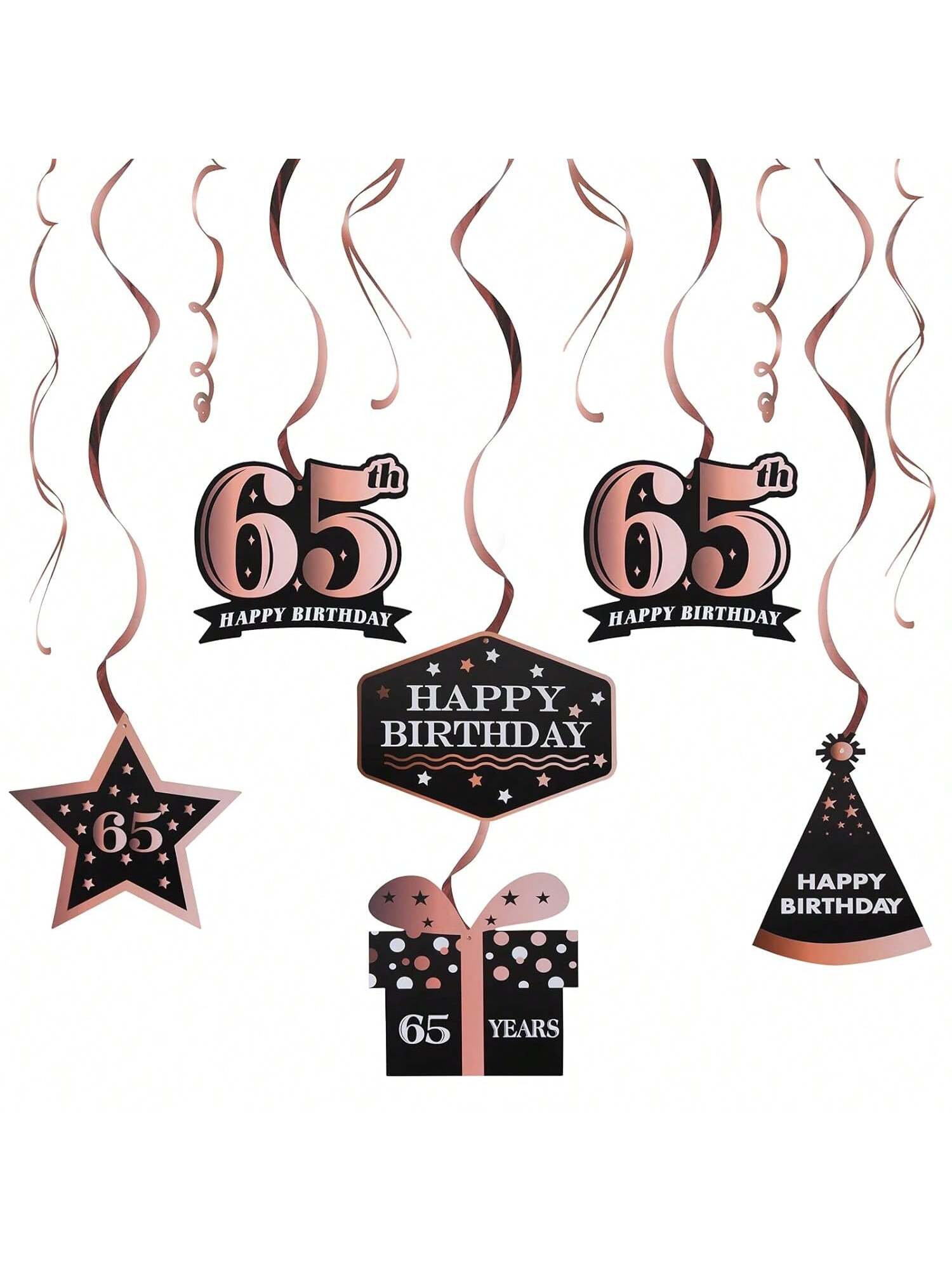 Happy 65th Birthday Rose Gold Streamers for 65 Years Old Party Decorations