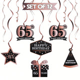 Happy 65th Birthday Rose Gold Streamers for 65 Years Old Party Decorations
