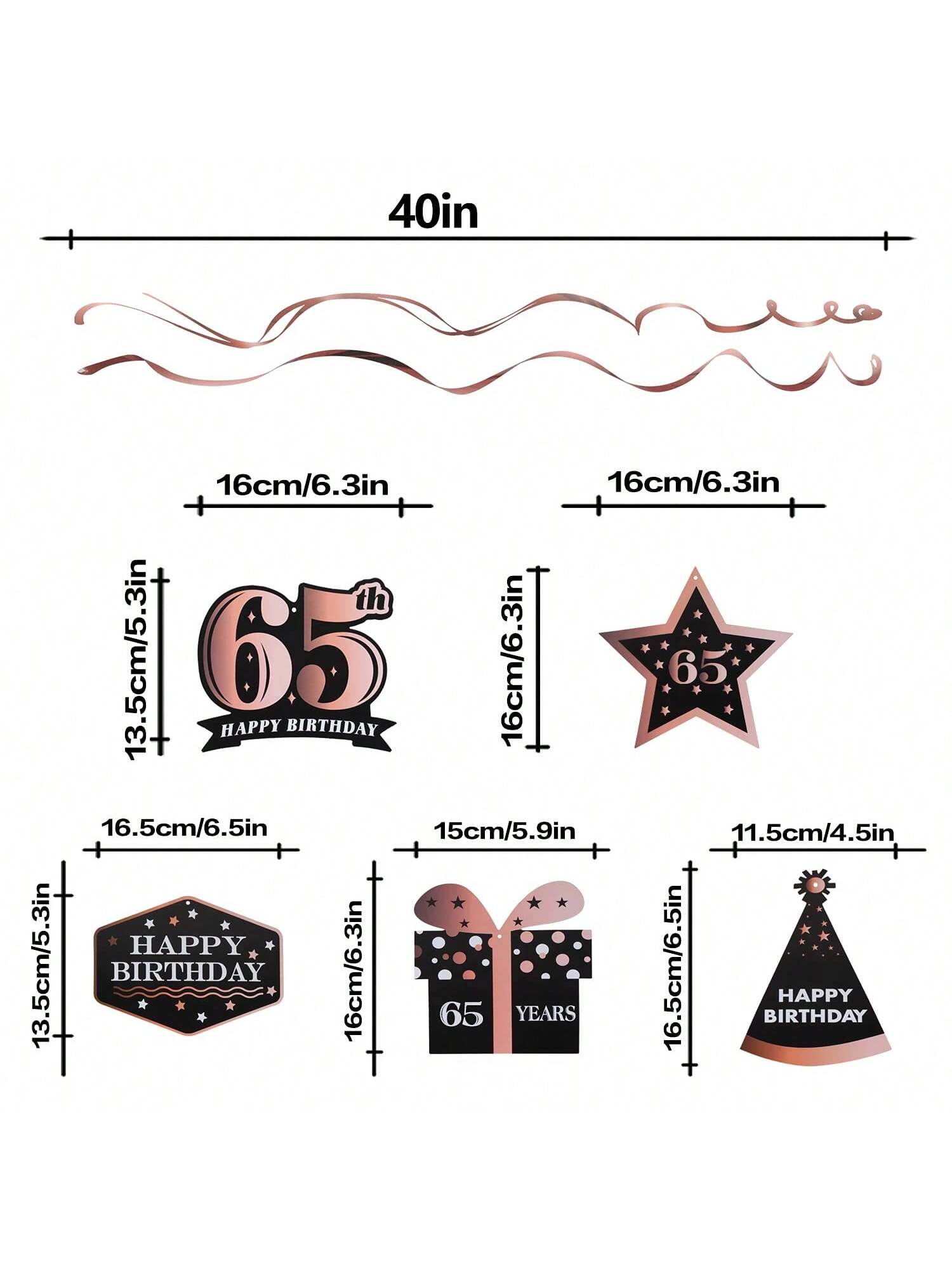 Happy 65th Birthday Rose Gold Streamers for 65 Years Old Party Decorations