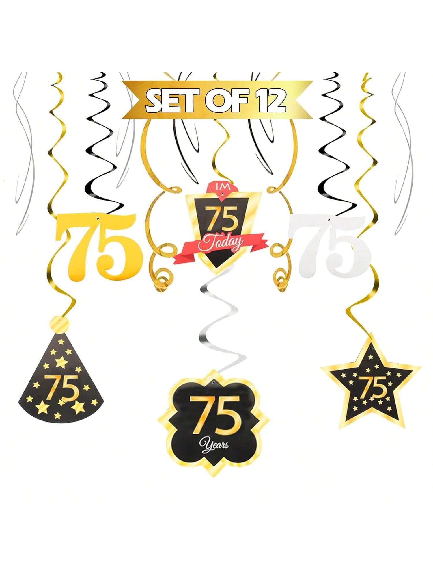 Happy 75th Birthday Streamers for 75 Years Old Party Hanging Decorations