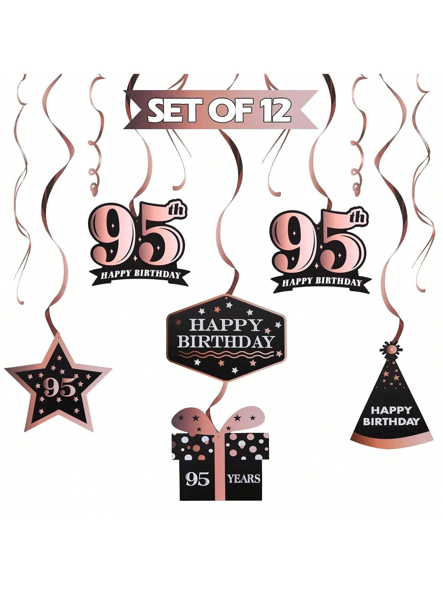 Happy 95th Birthday Rose Gold Streamers for 95 Years Old Party Decorations