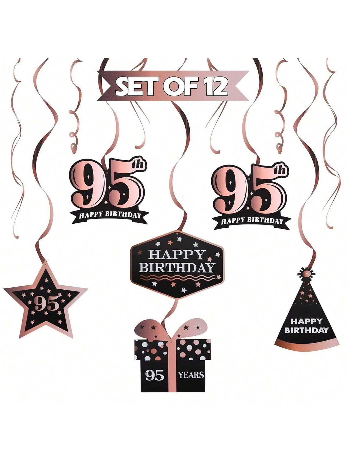 Happy 95th Birthday Rose Gold Streamers for 95 Years Old Party Decorations