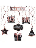 Happy 95th Birthday Rose Gold Streamers for 95 Years Old Party Decorations