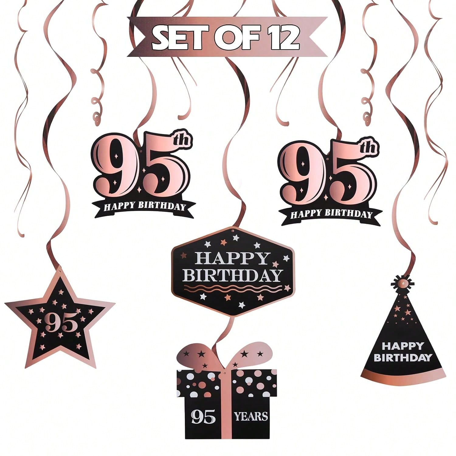 Happy 95th Birthday Rose Gold Streamers for 95 Years Old Party Decorations