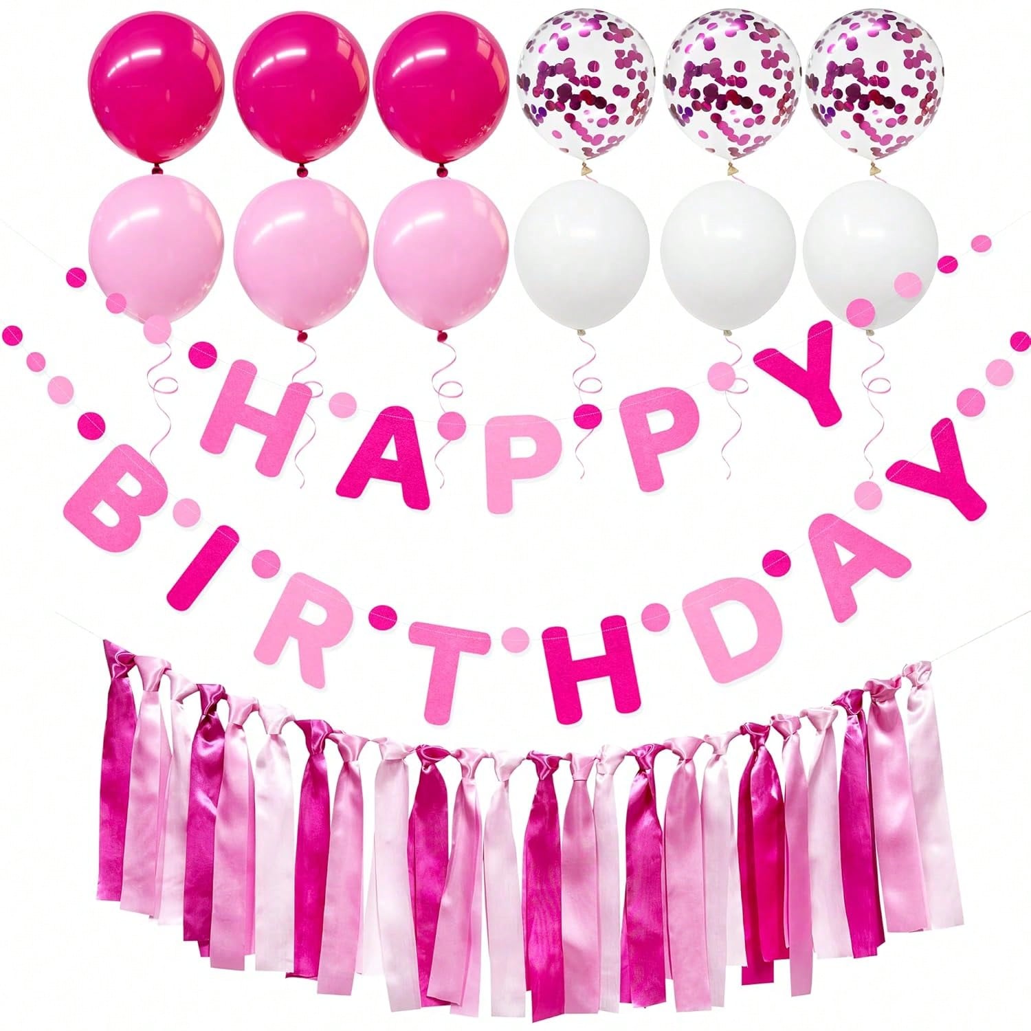 Hot Pink Felt Party Decorations with Banner, Ribbon, and Balloon Backdrop