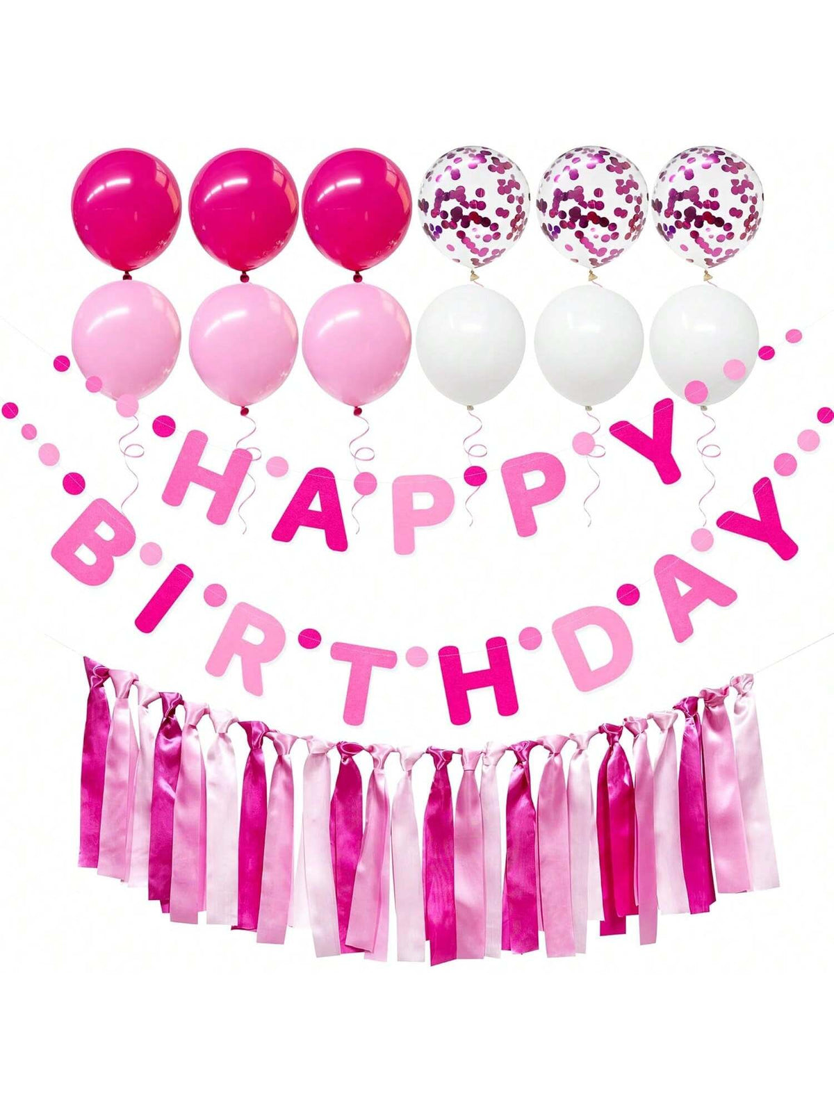 Hot Pink Felt Party Decorations with Banner, Ribbon, and Balloon Backdrop