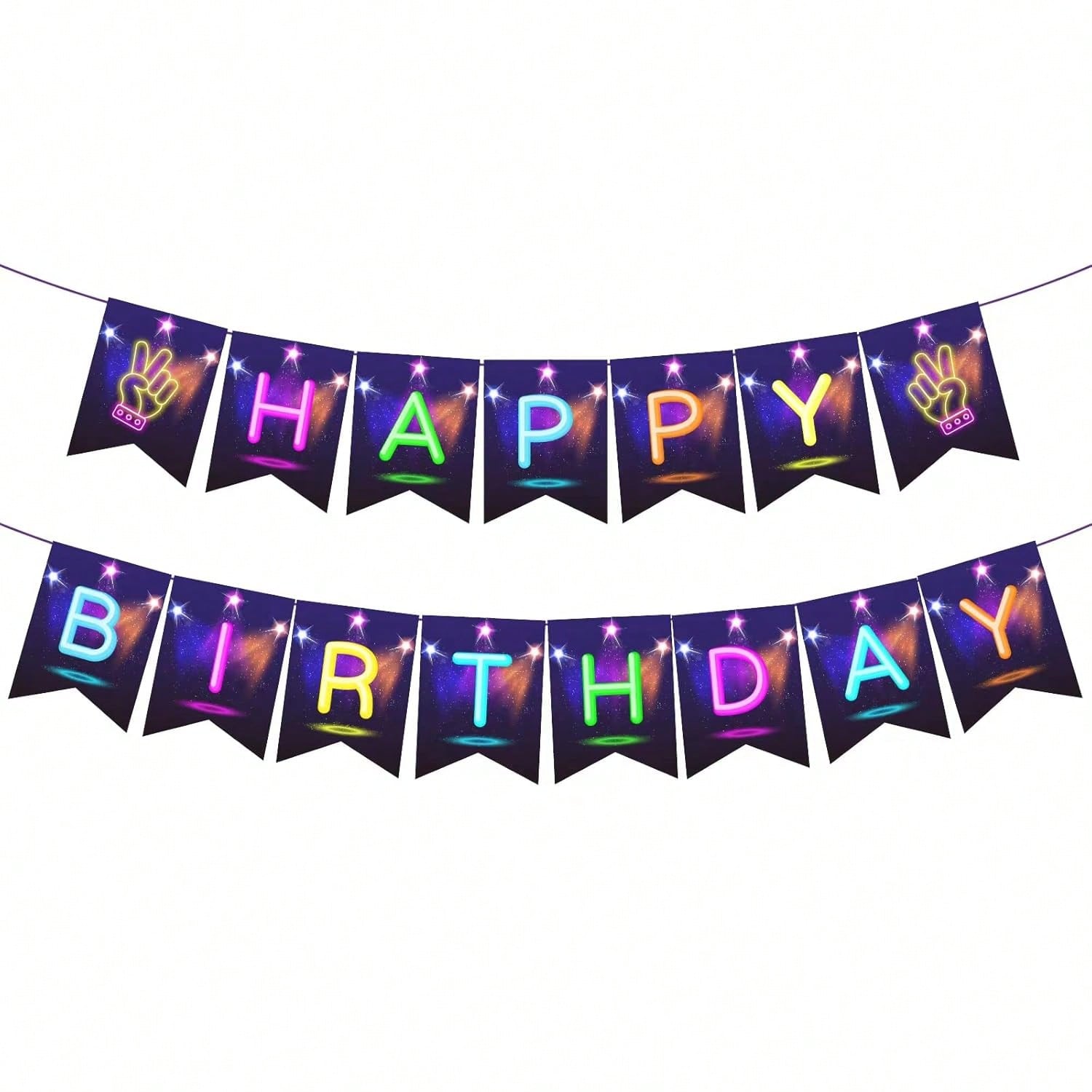 Neon Glow Happy Birthday Banner Glow in Dark Party Decoration for Kids Adults