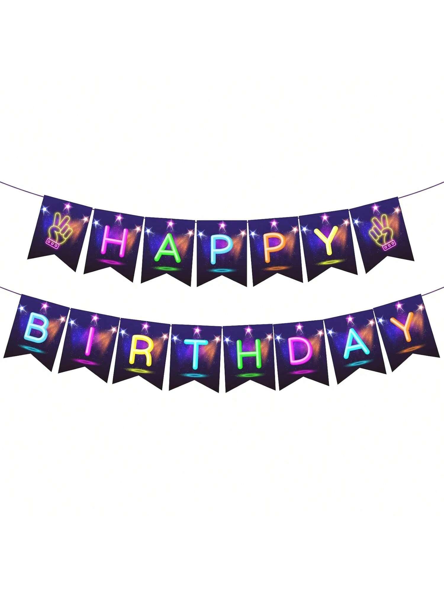 Neon Glow Happy Birthday Banner Glow in Dark Party Decoration for Kids Adults
