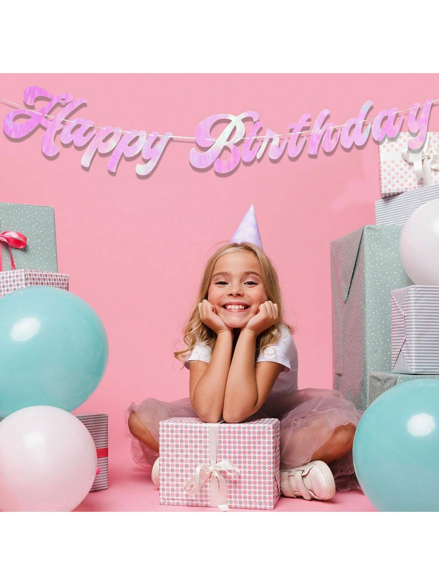 6 Ft Pink Iridescent Happy Birthday Pre-Strung Banner for Party Decor