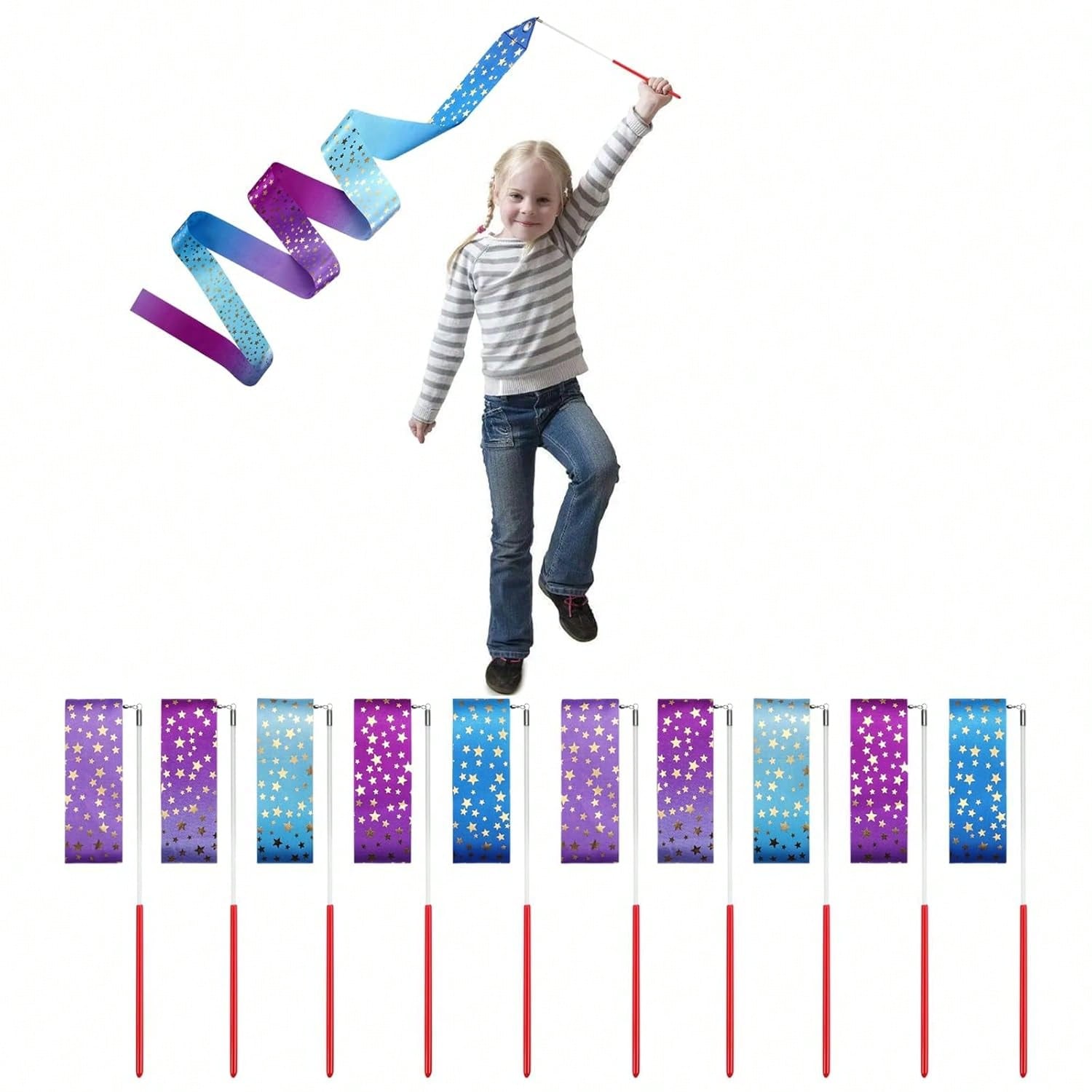 20-Pack Ribbon Wands Party Favors for Kids Dance and Outdoor Games