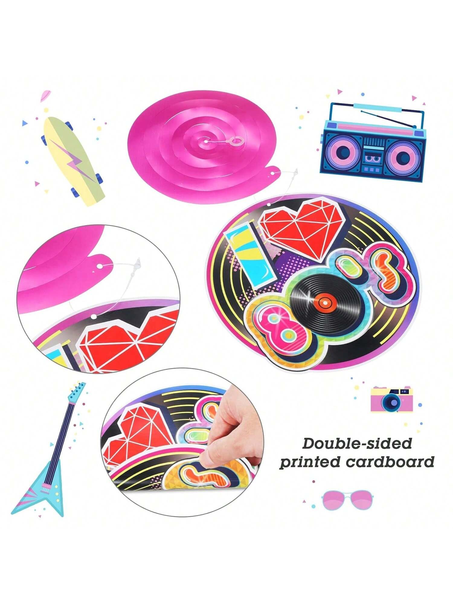 53pcs 80s Party Hanging Swirls Retro Hip Hop Neon Ceiling Decor for Adults