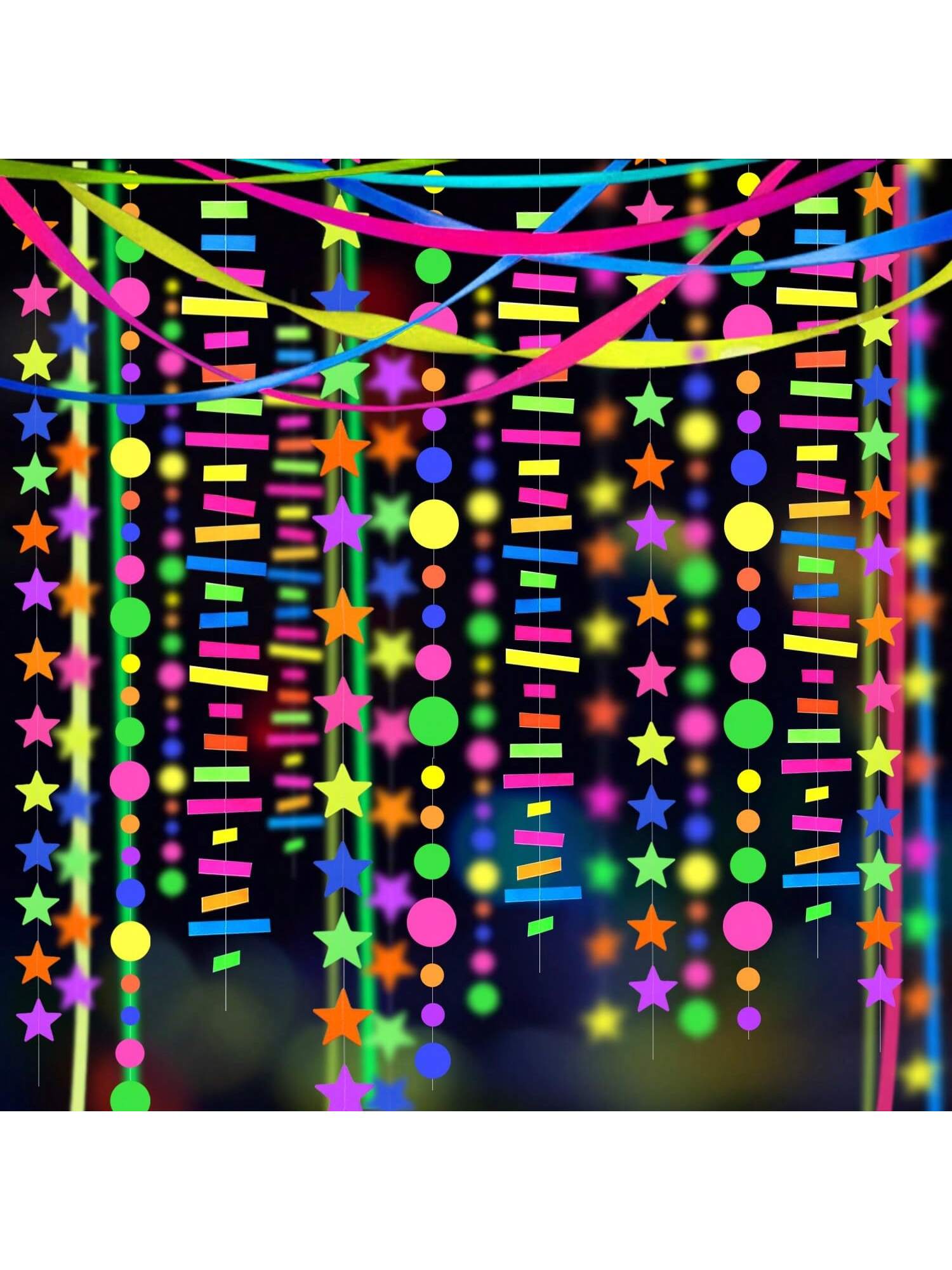 703FT UV Neon Paper Garland Glow in the Dark Streamers for Party Decor