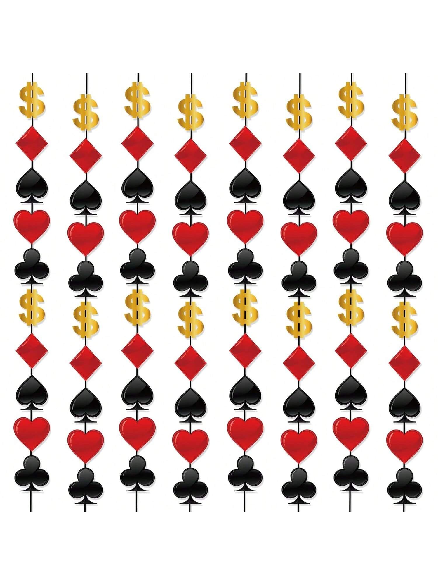 10pcs Casino Theme Hanging Swirls Red Black Poker Decorations for Party