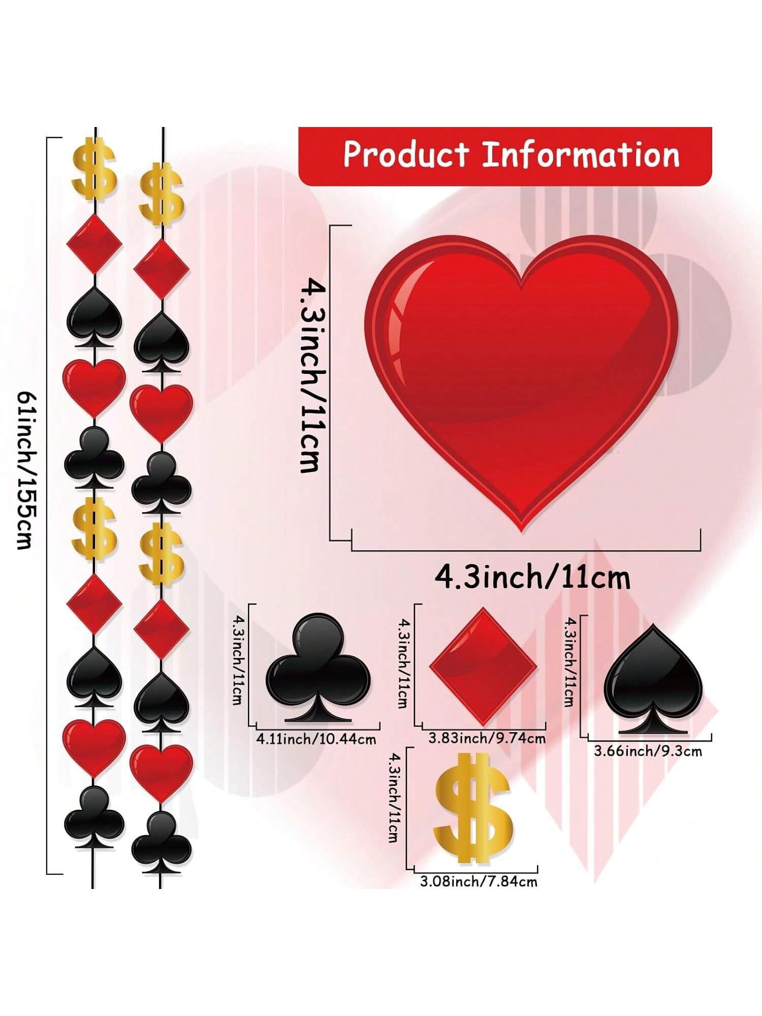 10pcs Casino Theme Hanging Swirls Red Black Poker Decorations for Party