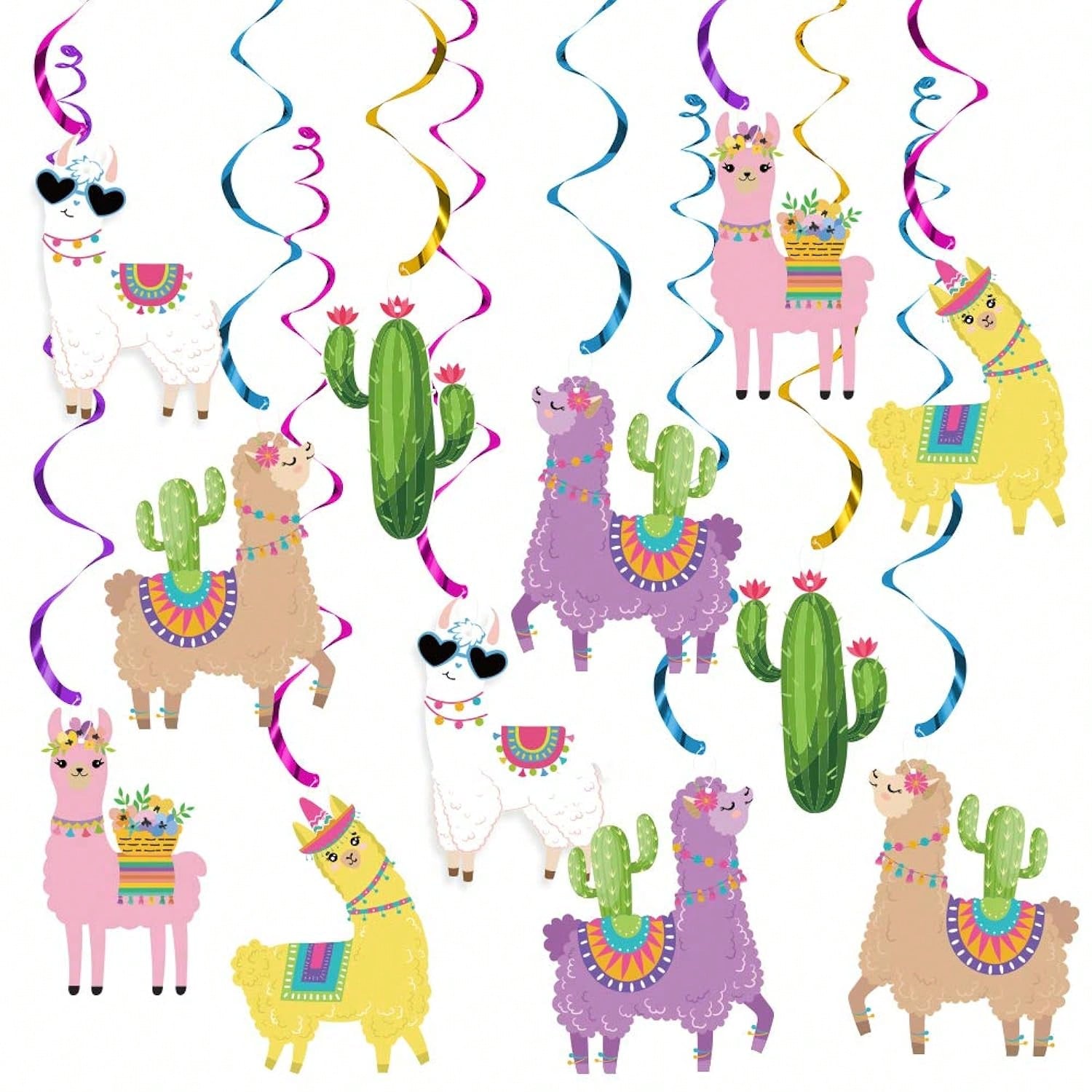 20pcs Llama Cactus Hanging Swirl Decorations for Llama Birthday Fiesta Party