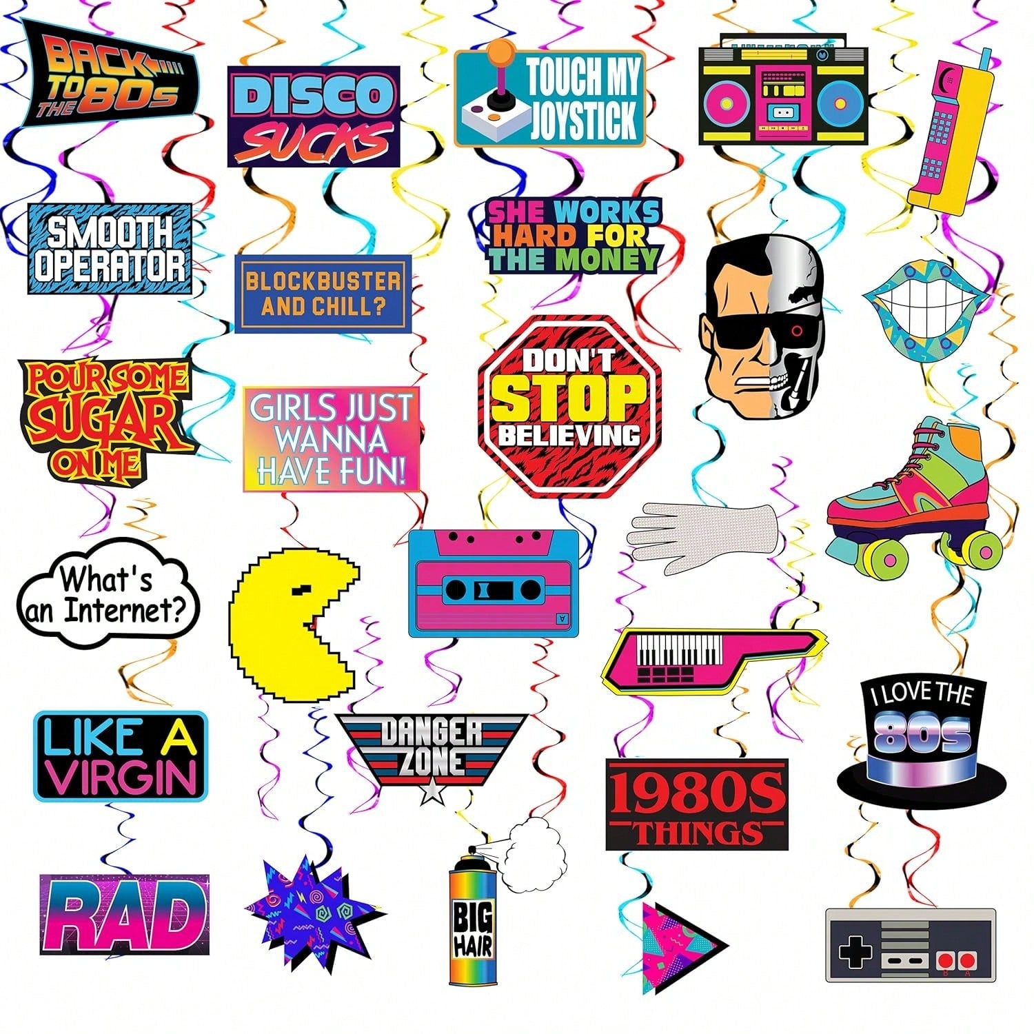 28pcs 80s Throwback Hanging Swirls Party Decorations