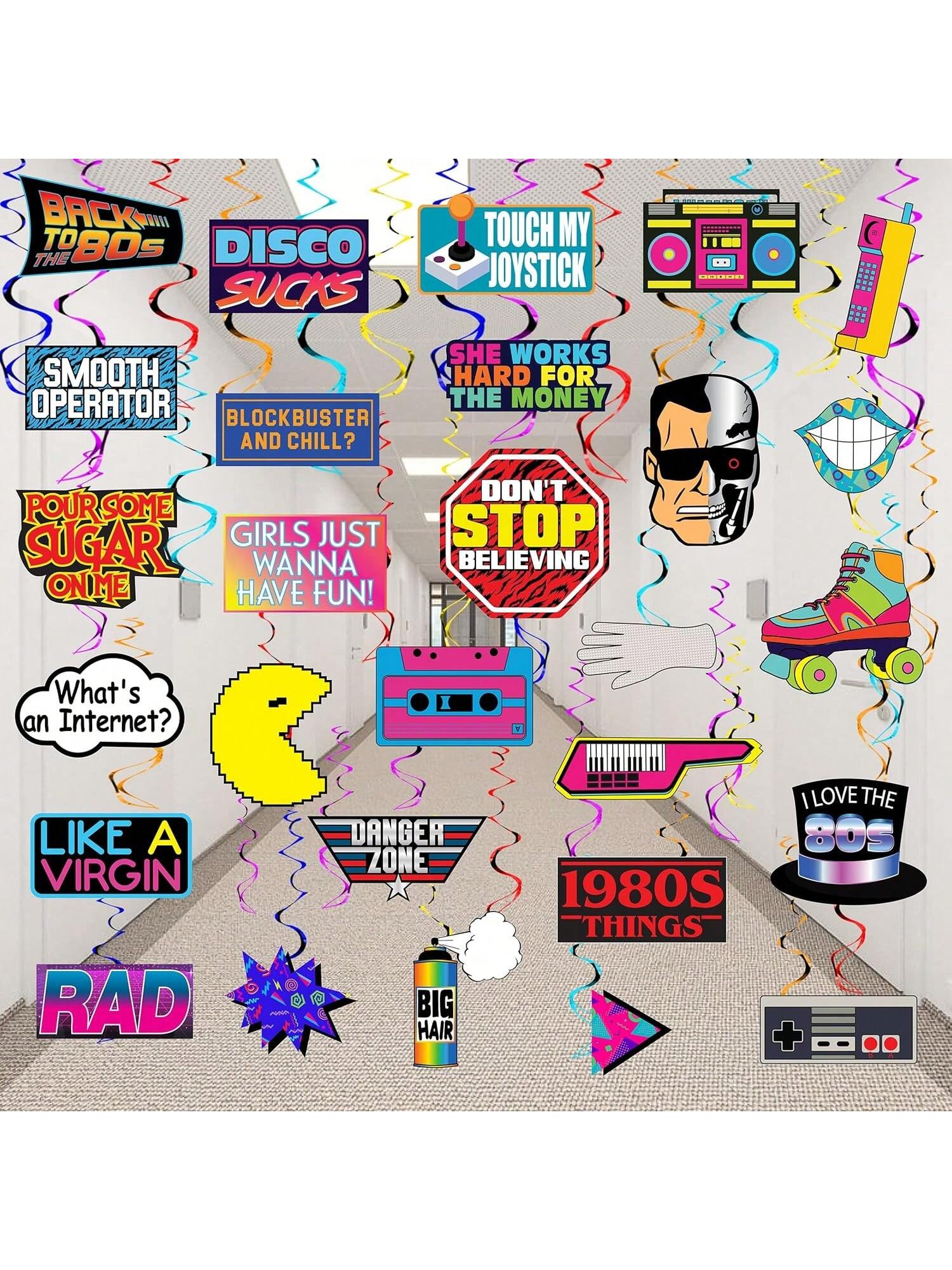 28pcs 80s Throwback Hanging Swirls Party Decorations