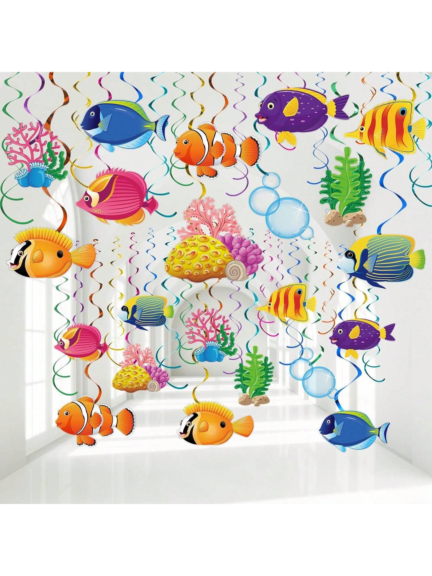30pcs Tropical Fish Hanging Swirl Decorations Under the Sea Party Supplies