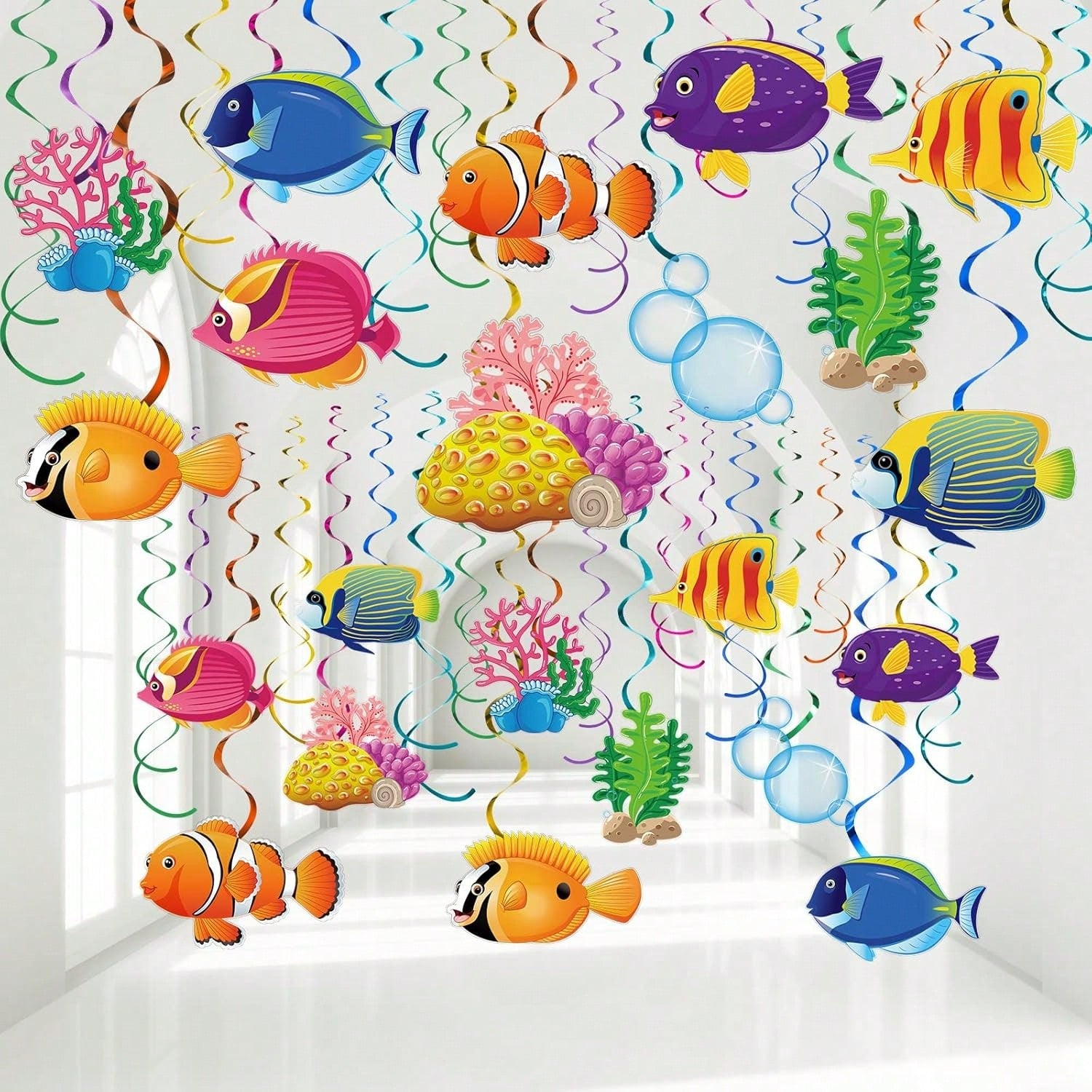 30pcs Tropical Fish Hanging Swirl Decorations Under the Sea Party Supplies