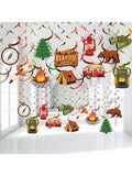 30PCS Happy Camper Hanging Swirls with Foil Signs for Camping Parties