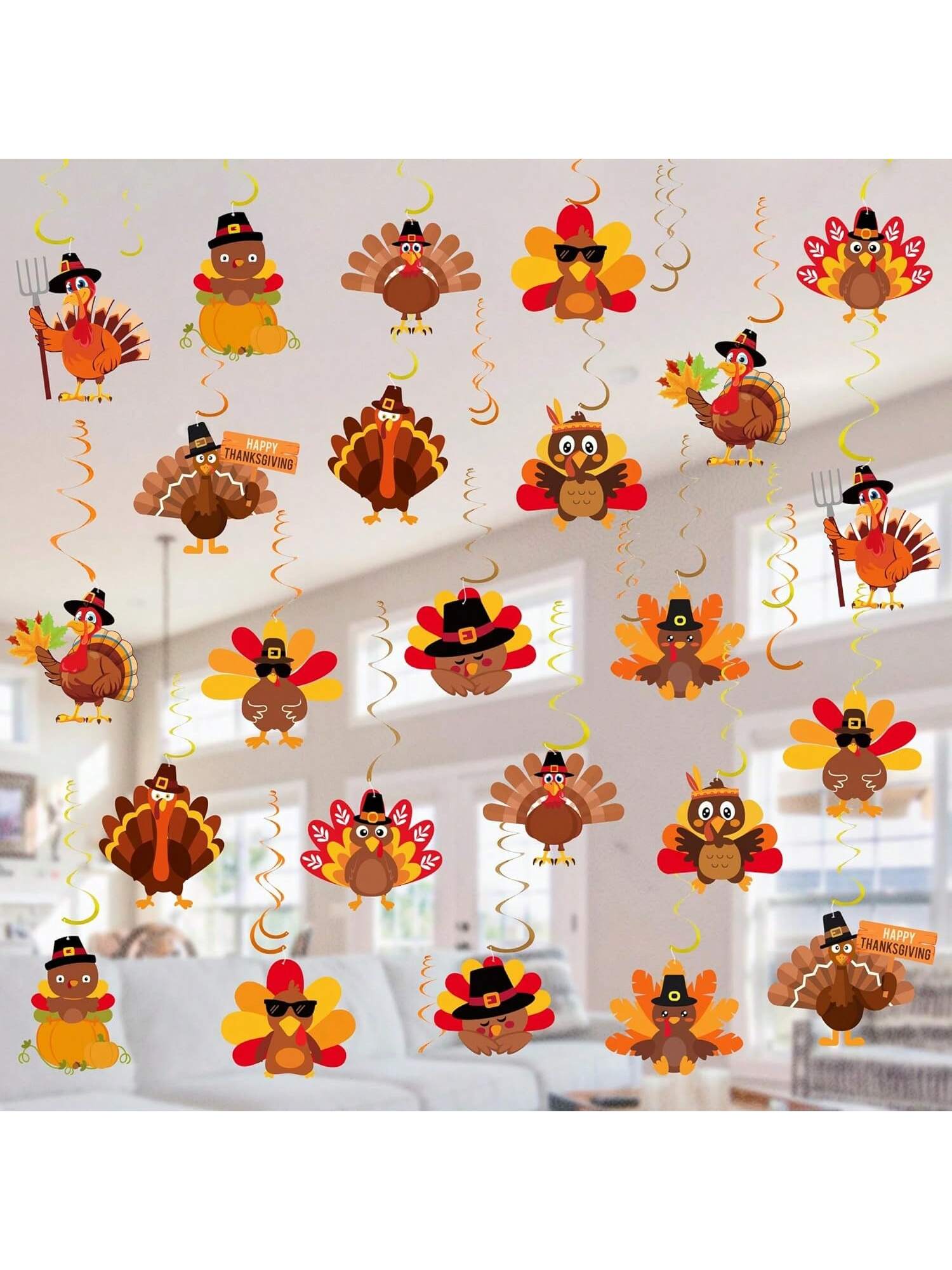 36pcs Thanksgiving Hanging Swirls Turkey Decorations for Party Classroom