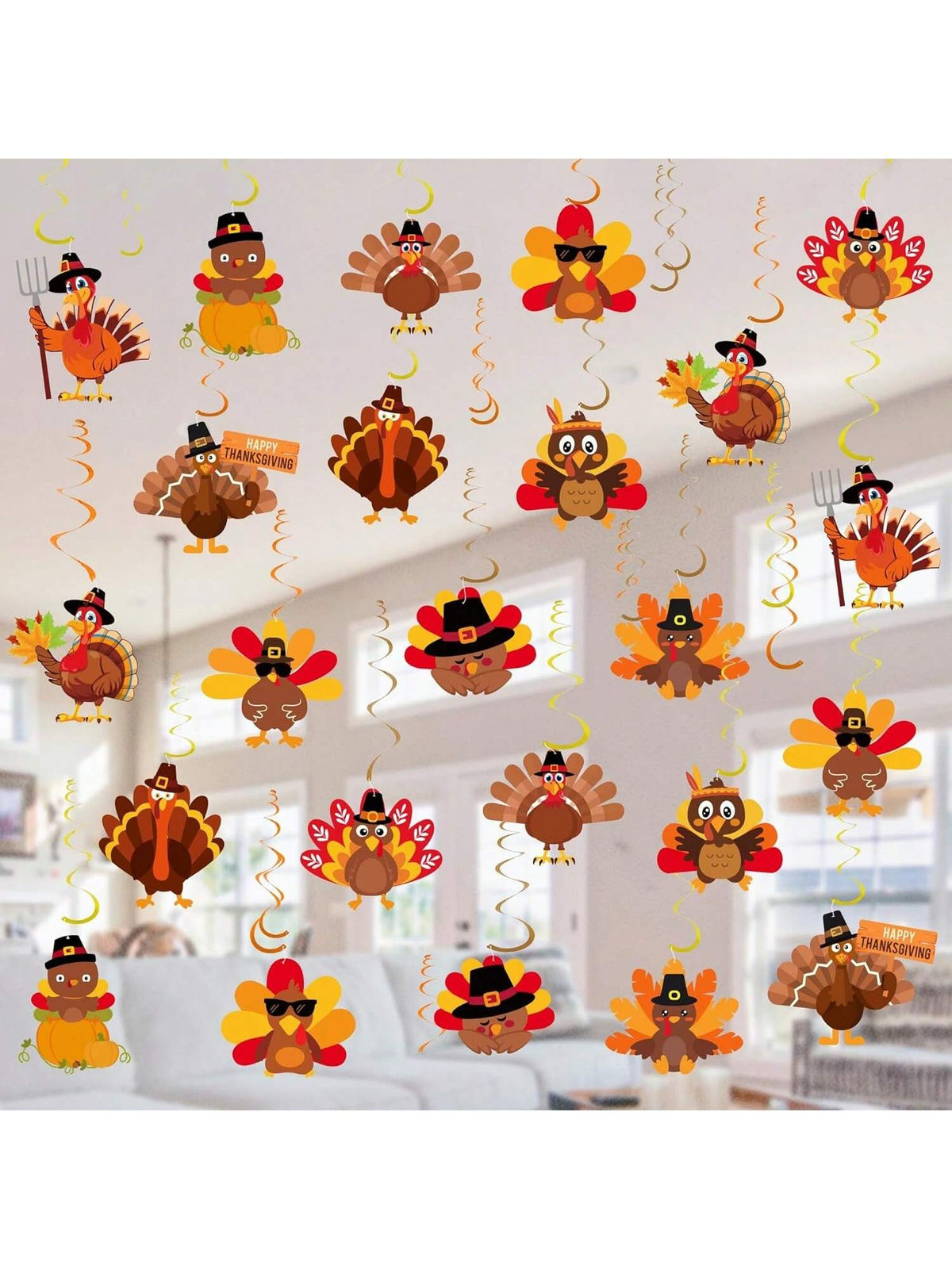 36pcs Thanksgiving Hanging Swirls Turkey Decorations for Party Classroom