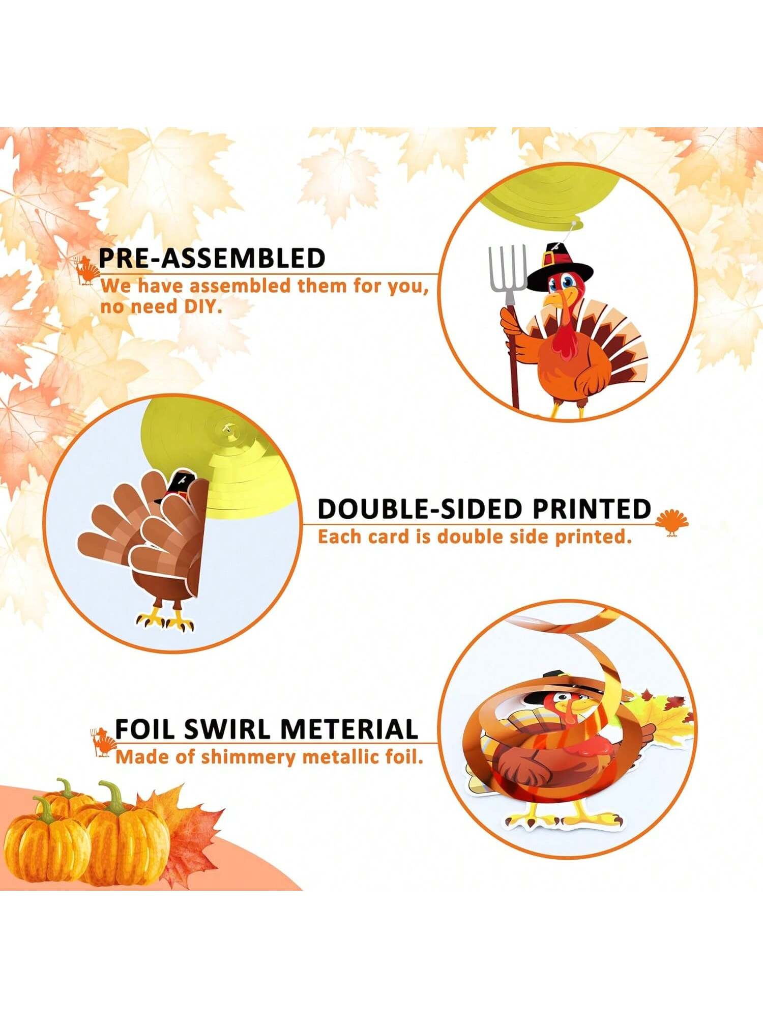 36pcs Thanksgiving Hanging Swirls Turkey Decorations for Party Classroom