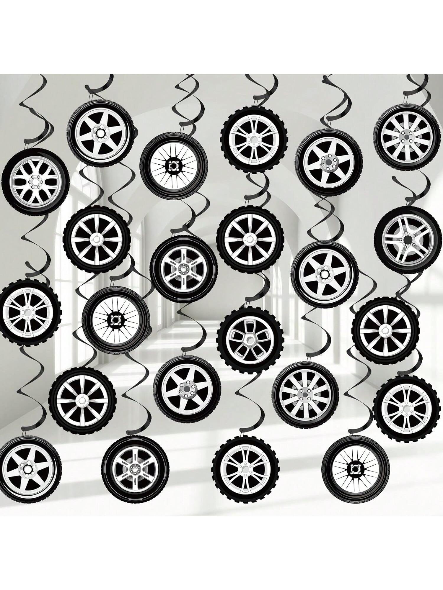 60PCS Race Car Party Hanging Swirls with Tire Decorations for Birthday Parties
