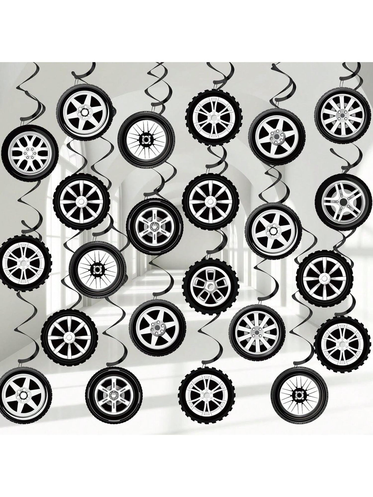60PCS Race Car Party Hanging Swirls with Tire Decorations for Birthday Parties