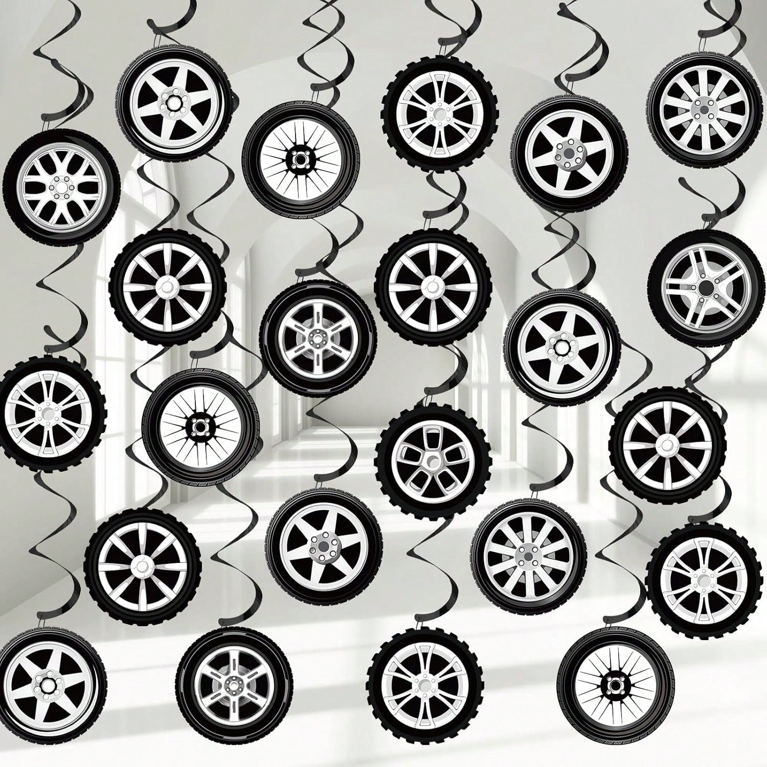 60PCS Race Car Party Hanging Swirls with Tire Decorations for Birthday Parties